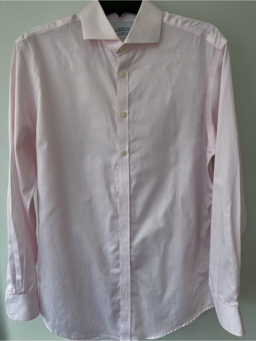 Charles Tyrwhitt Non-Iron Extra Slim Button Down Shirt-16/34”-Pink/white stripes